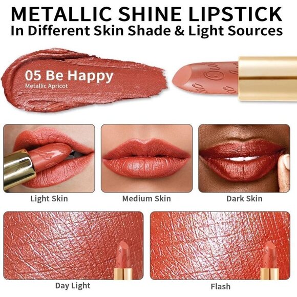Oulac Metallic Pumpkin Color Halloween Moisturizing Creamy Lipstick Be Happy(05) - Picture 3 of 9